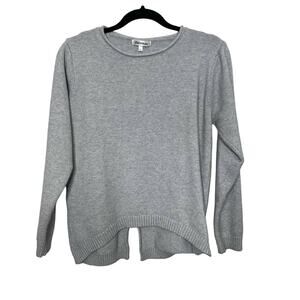 Violet‎ Ruby Pullover Sweater Asymmetrical Hem Knitted Back Slit Crewneck Gray L
